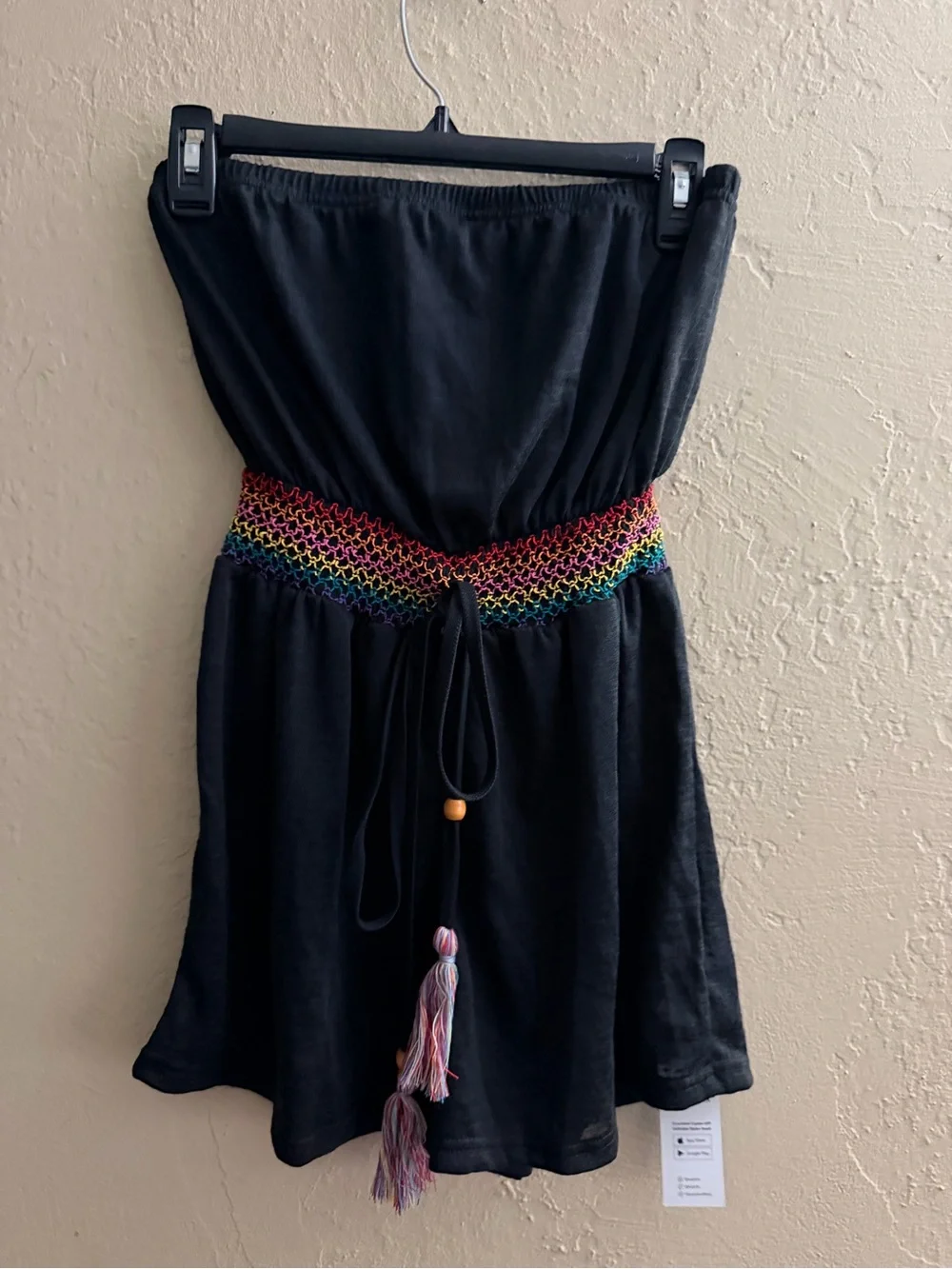 Cupshe Black Strapless Dress with Rainbow Smocked Waist